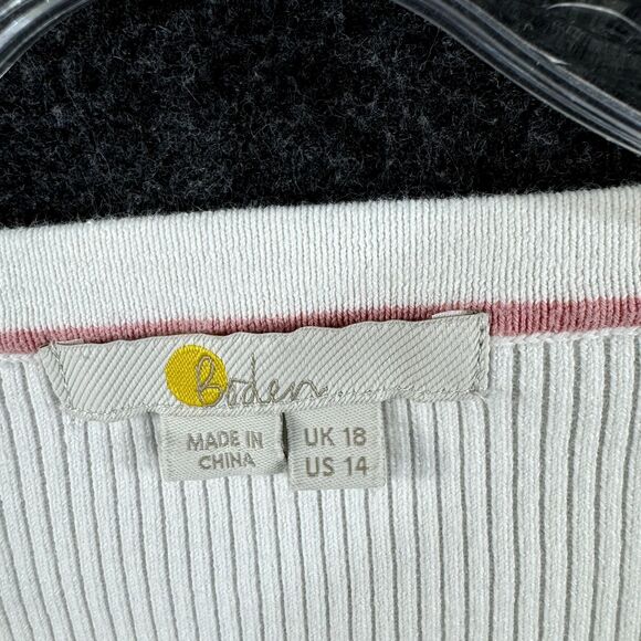 Boden Sweater Women’s 14 White Cardigan Ribbed Emboidered - Picture 3 of 7